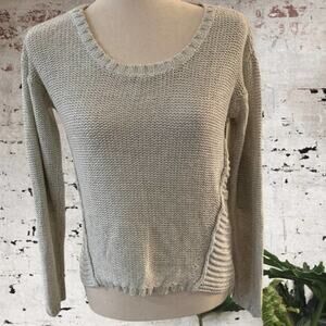 Alya gray round neck sweater with‎ brown elbow patches. Size S